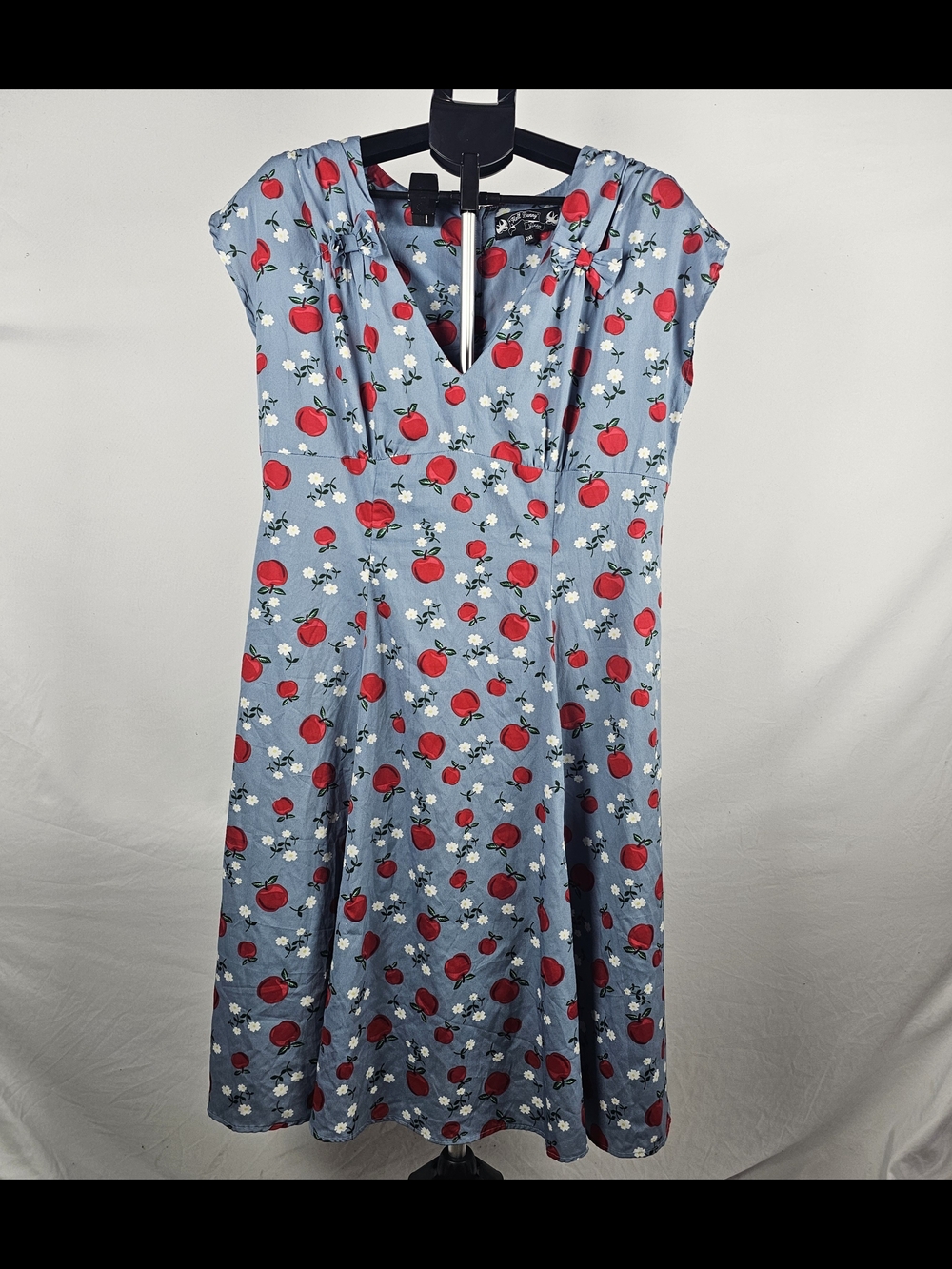 Hell Bunny Blue Dress with Red Apple & White Floral Print
